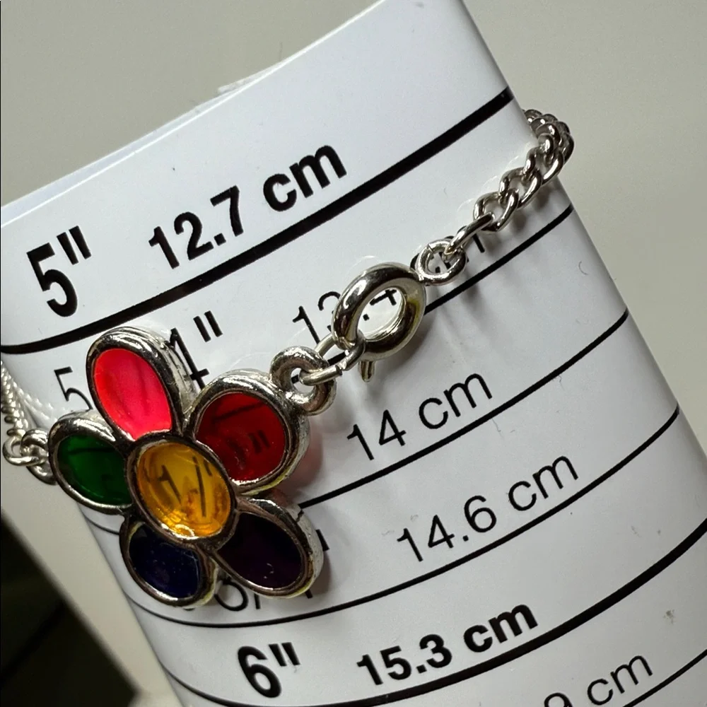 Vintage Stunning Colorful glass Flower Charm Bracelet Sz 5 or 5.25 max